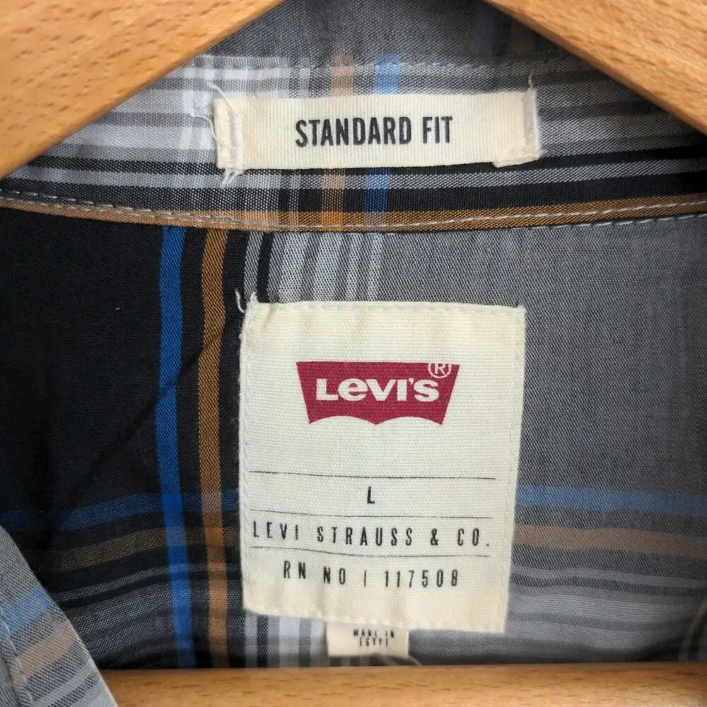 NWT Levi's Western Pearl Snap Shirt Mens L Plaid Standard Fit Long Sleeve
